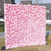 Aperturee - Aperturee Hot Pink Artificial Flower Wall Roll Curtain Decor